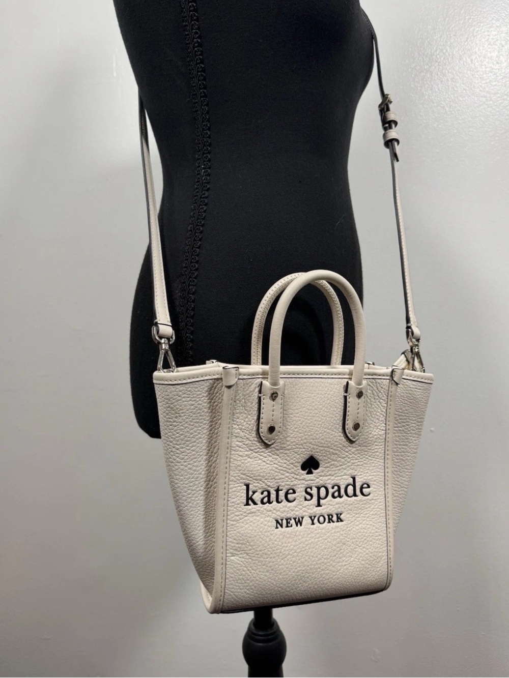 kate spade cream pebbled leather mini tote with detachable crossbody strap